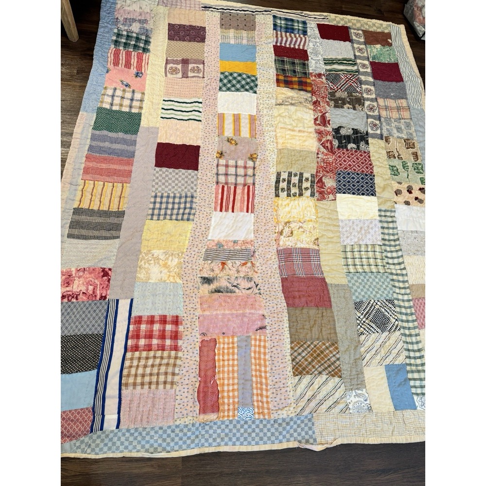 Vintage Handmade Cutter Quilt 67x82" Patchwork Heavy Blanket Project Repurpose